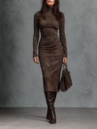 Lorena | Vestido midi marrón de efecto ante con cuello alto