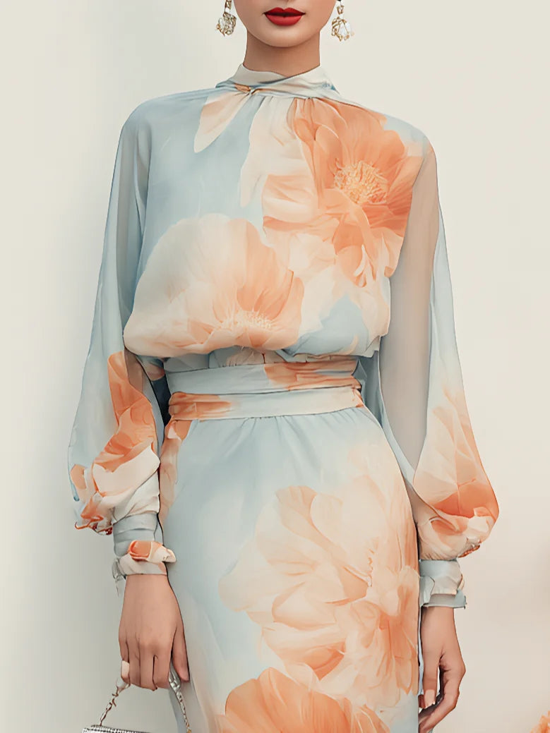 Irati | Conjunto de dos piezas con top de cuello alto y falda floral