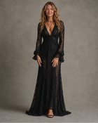 Charlotte | Vestido largo de encaje con escote en V y manga campana