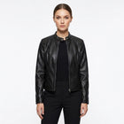 Laia | Chaqueta biker de cuero mujer ajustada cuello mao