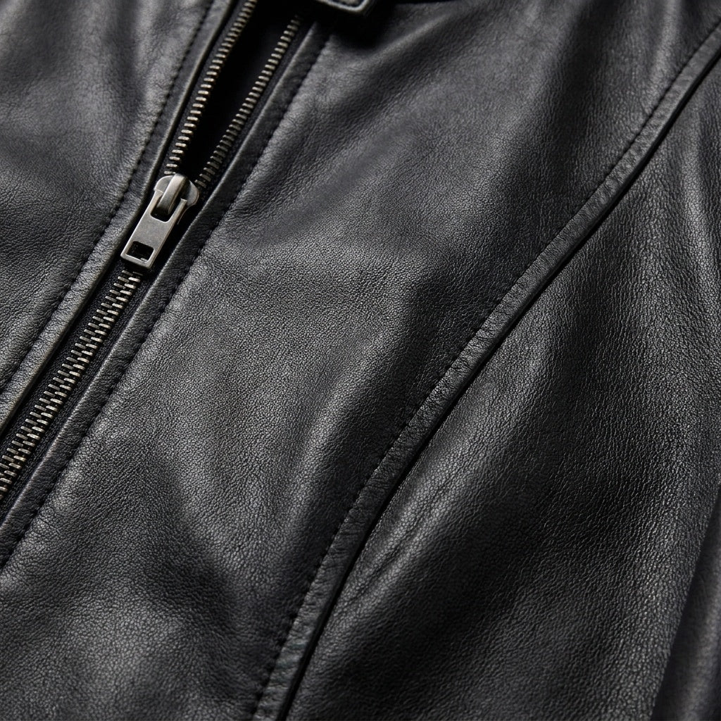 Laia | Chaqueta biker de cuero mujer ajustada cuello mao