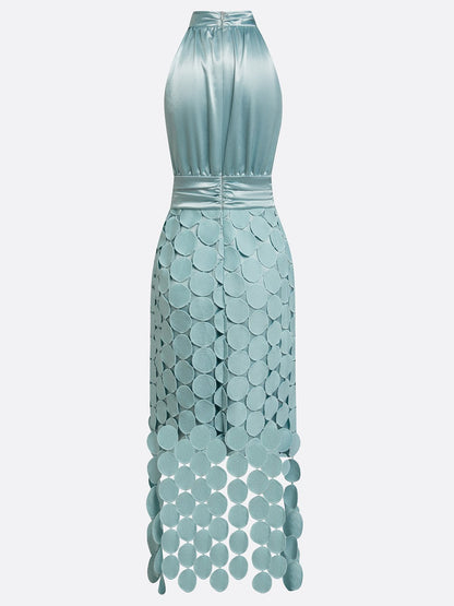 Candela | Vestido midi de invitada cuello alto y falda de encaje calado
