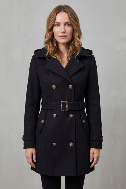 Hélène | Gabardina cruzada con capucha y cinturón