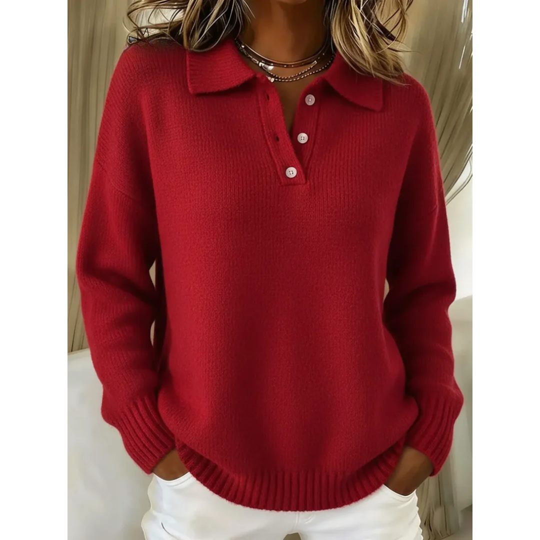 Marina | Jersey de cuello polo suave con tapeta de botones