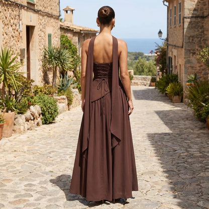Leticia | Vestido maxi sin tirantes con falda de gasa y abertura