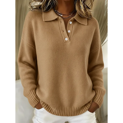 Marina | Jersey de cuello polo suave con tapeta de botones