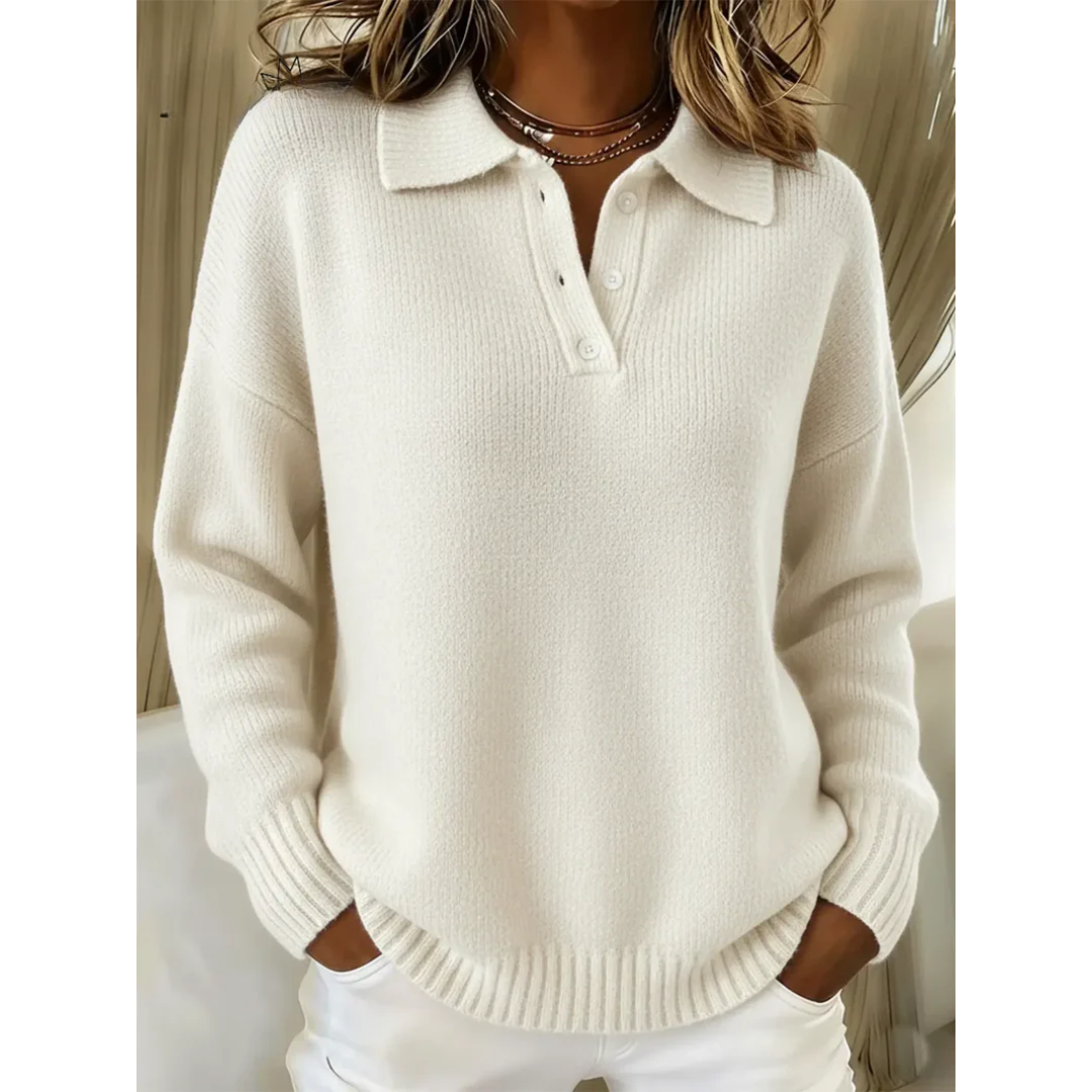 Marina | Jersey de cuello polo suave con tapeta de botones