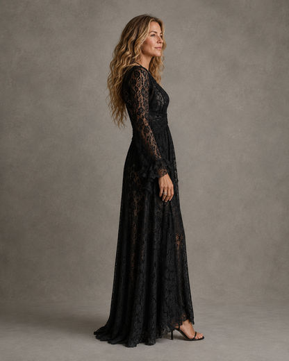 Charlotte | Vestido largo de encaje con escote en V y manga campana