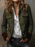 Honorine | Blazer vintage chevron con ribetes en contraste