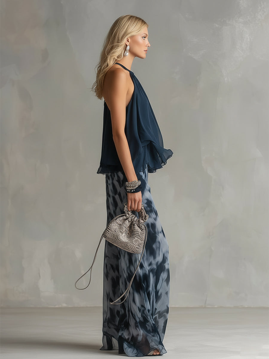 Mireia | Conjunto de invitada con top halter y pantalón ancho
