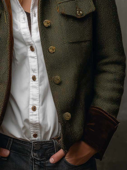Honorine | Blazer vintage chevron con ribetes en contraste
