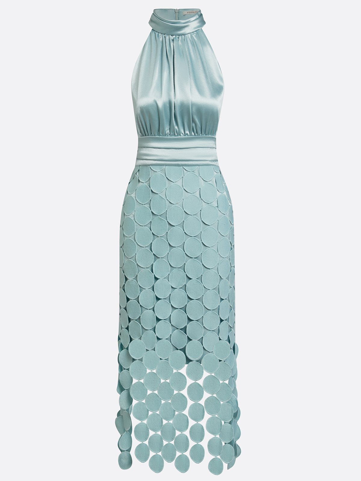 Candela | Vestido midi de invitada cuello alto y falda de encaje calado