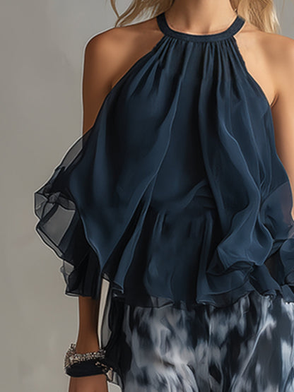 Mireia | Conjunto de invitada con top halter y pantalón ancho