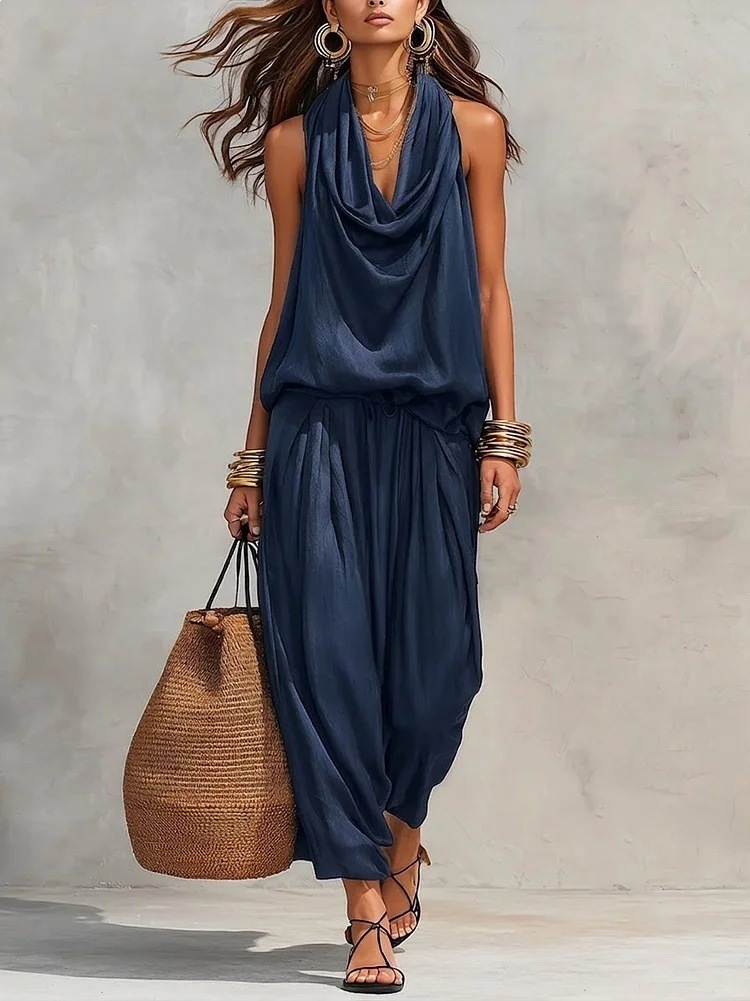 Alazne | Conjunto con top halter y pantalón plisado