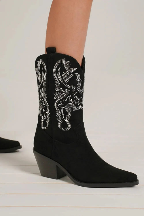 Botas de Mujer de Punta Fina con Detalles de Cristales – Luna Cruz