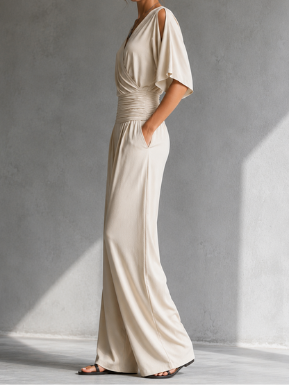 Mia | Mono elegante con escote cruzado y pernera ancha