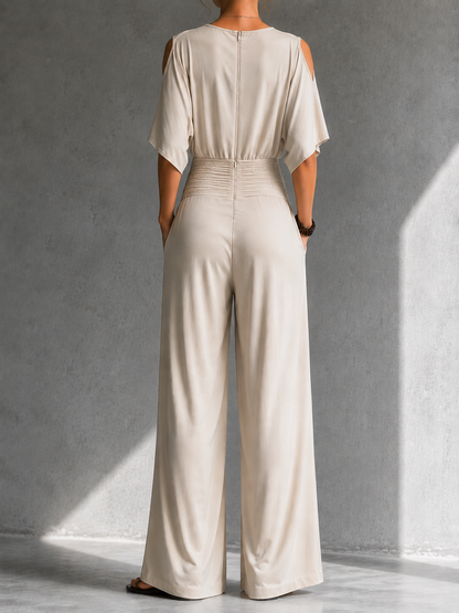 Mia | Mono elegante con escote cruzado y pernera ancha