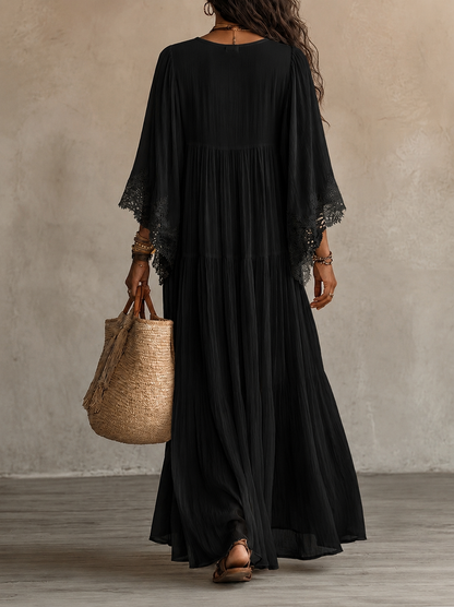 Brisa | Vestido largo ibicenco bohemio de guipur y algodón calado