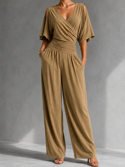 Mia | Mono elegante con escote cruzado y pernera ancha