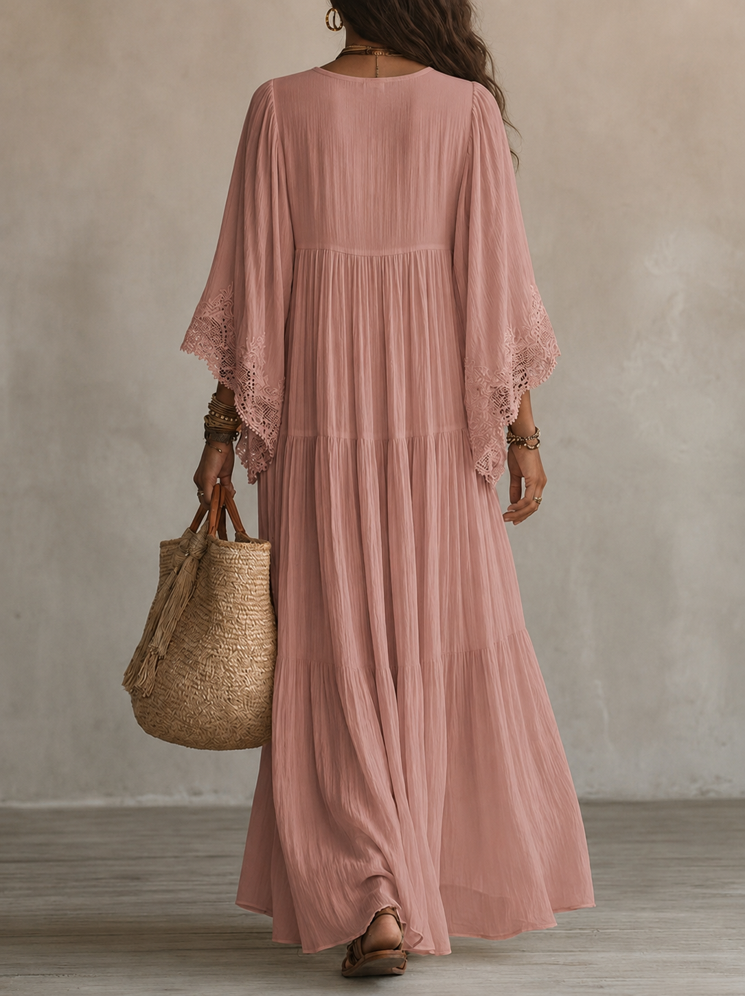 Brisa | Vestido largo ibicenco bohemio de guipur y algodón calado