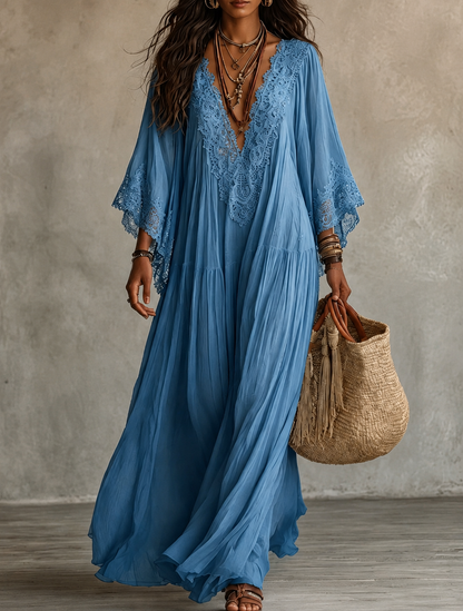 Brisa | Vestido largo ibicenco bohemio de guipur y algodón calado