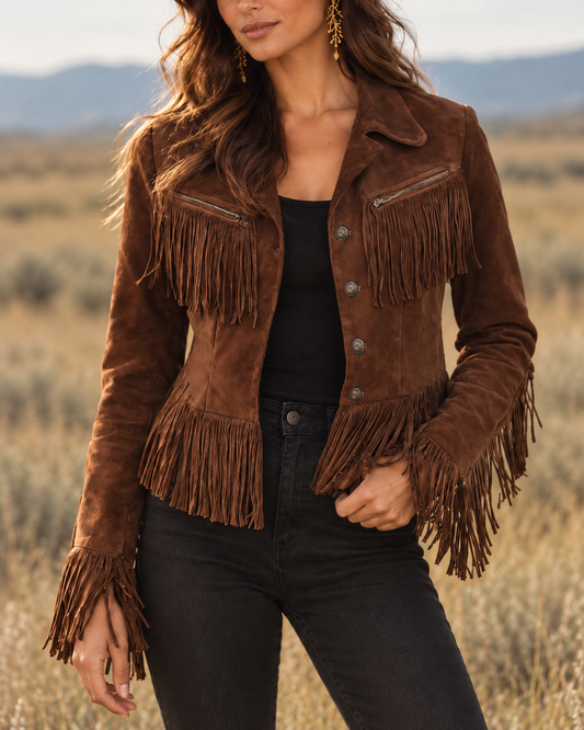 Dalia | Chaqueta efecto ante con flecos y botones