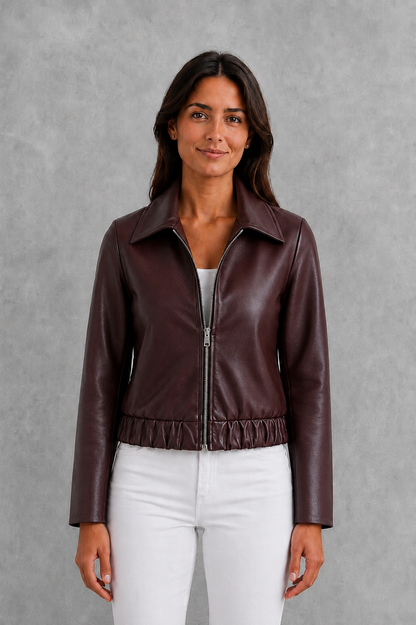 Roxanne | Chaqueta motera efecto piel con cremallera