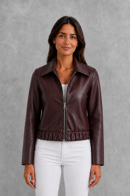 Roxanne | Chaqueta motera efecto piel con cremallera