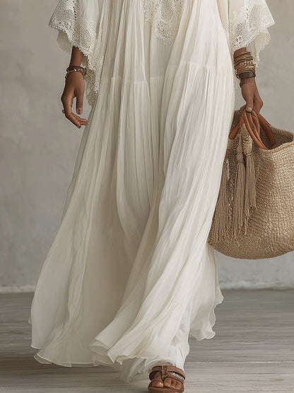 Brisa | Vestido largo ibicenco bohemio de guipur y algodón calado