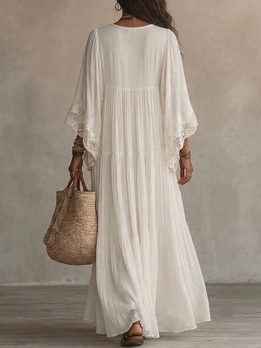 Brisa | Vestido largo ibicenco bohemio de guipur y algodón calado