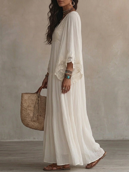 Brisa | Vestido largo ibicenco bohemio de guipur y algodón calado