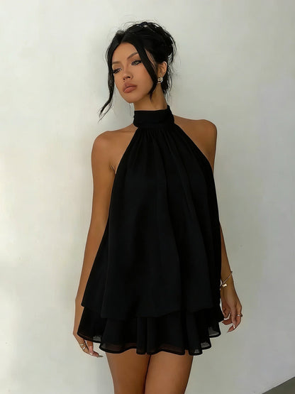 Paloma | Vestido corto fluido con capas y espalda abierta