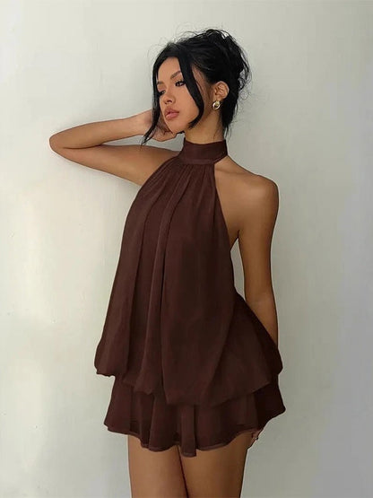 Paloma | Vestido corto fluido con capas y espalda abierta