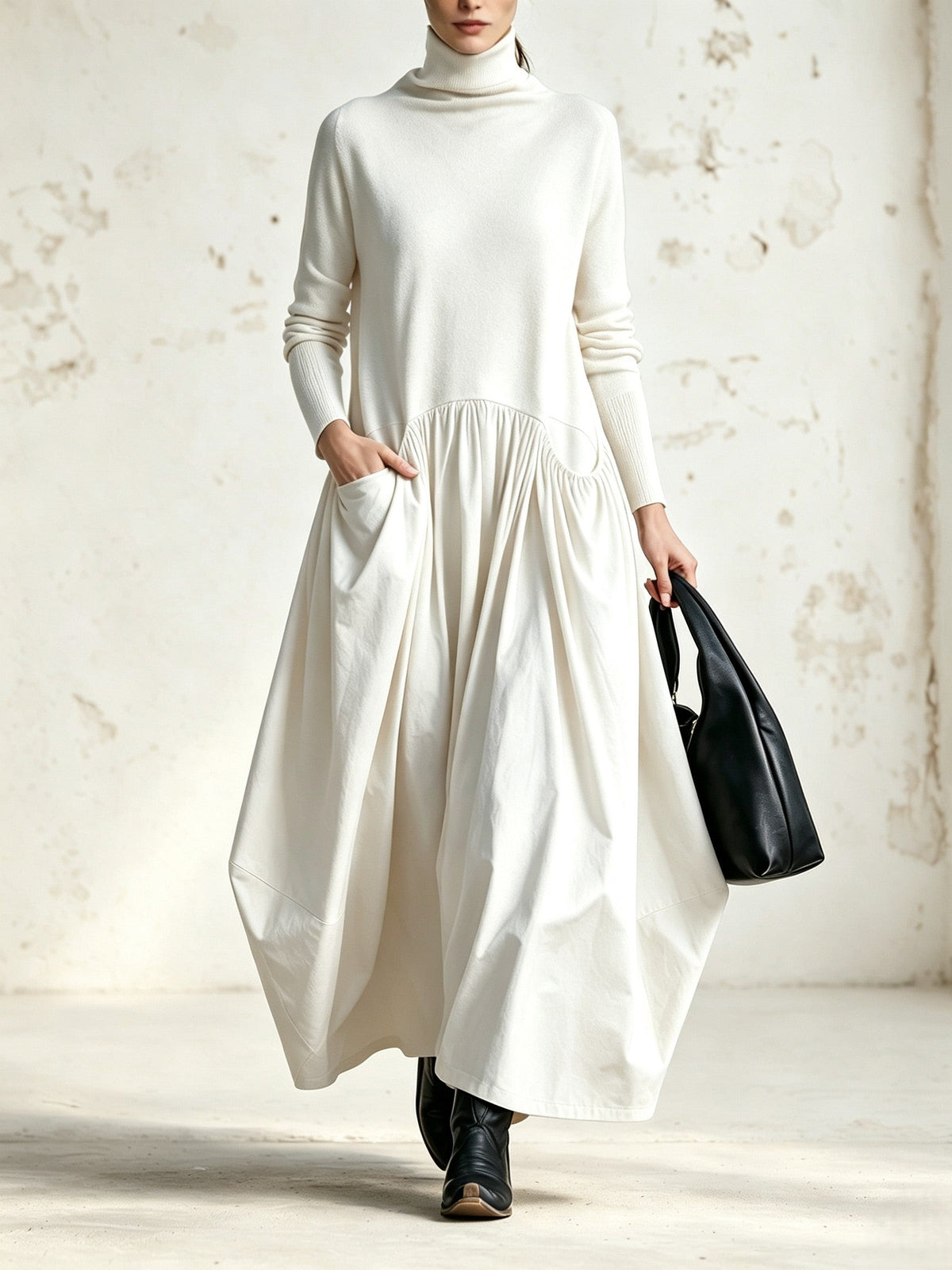 Vestido Odette falda fruncida y bolsillos