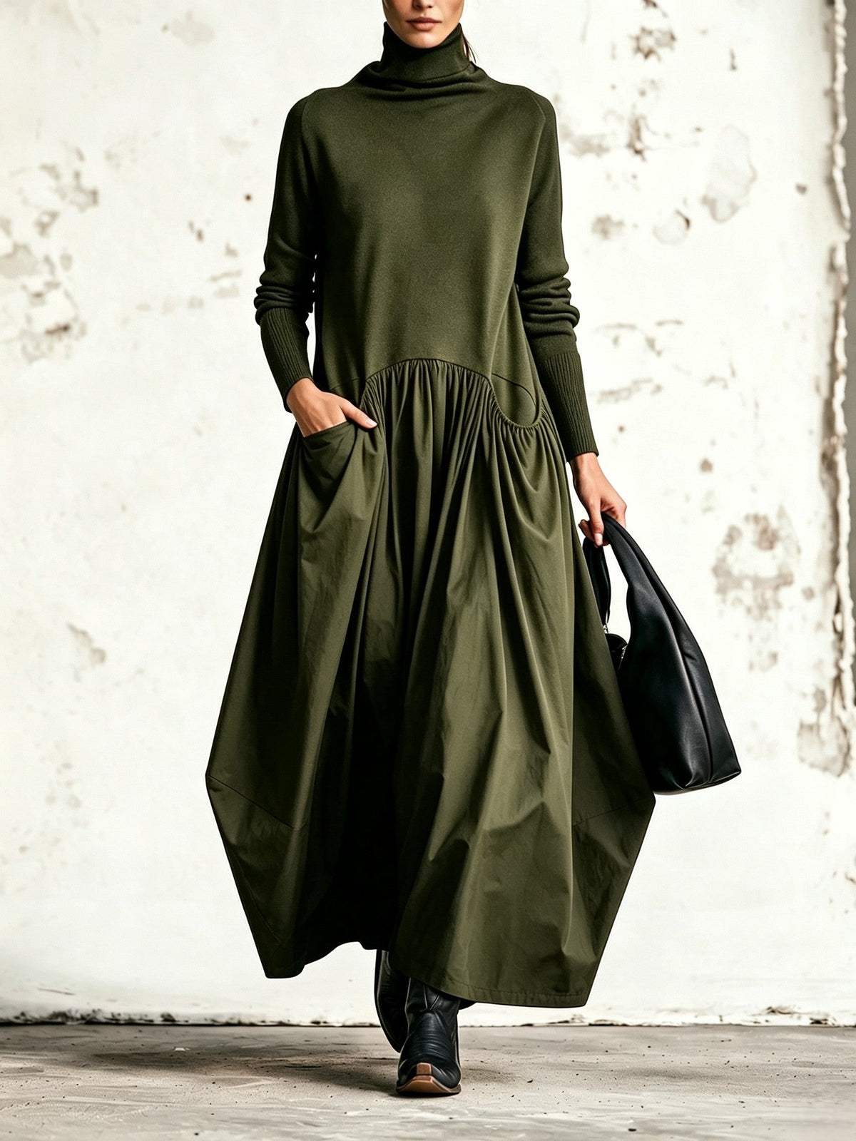 Vestido largo negro Odette con cuello alto