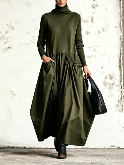 Vestido largo negro Odette con cuello alto