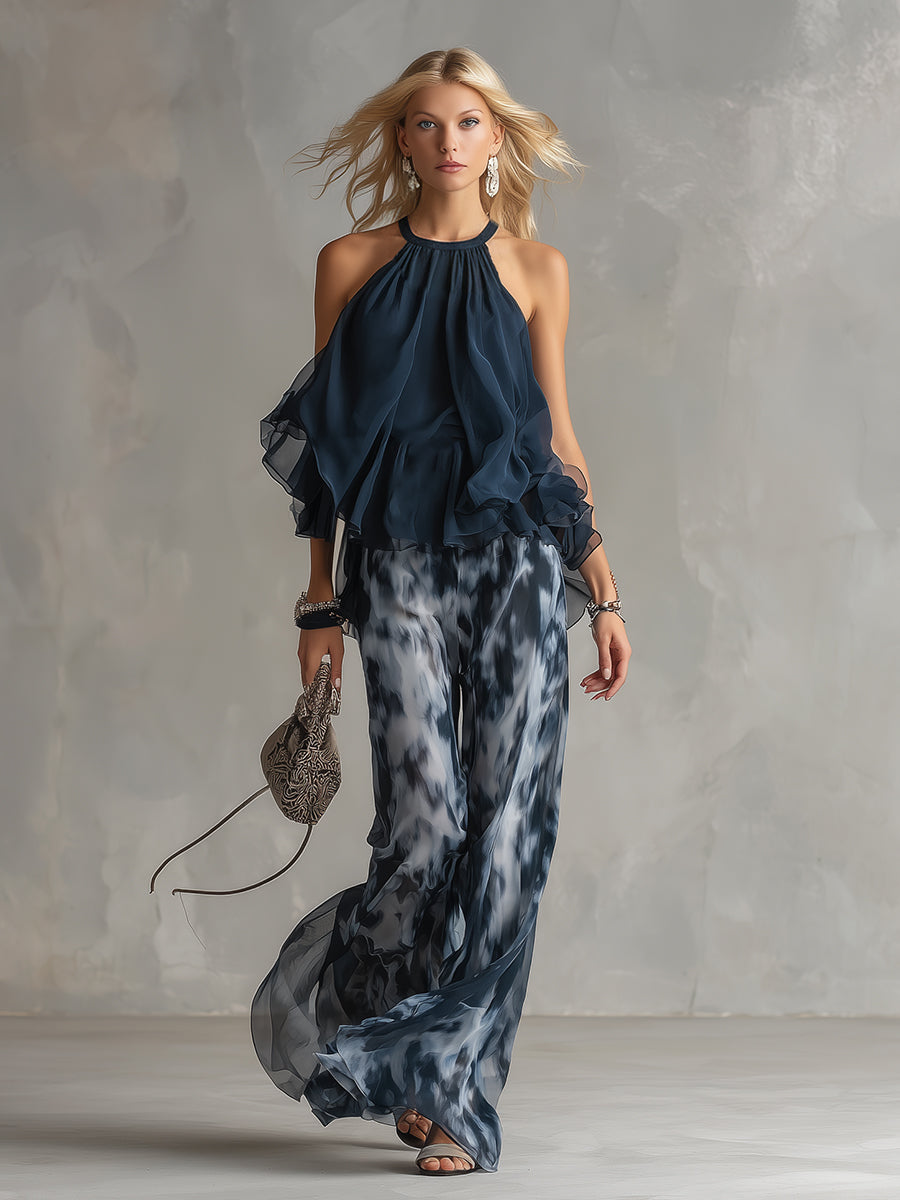 Mireia | Conjunto de invitada con top halter y pantalón ancho