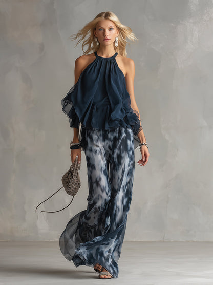 Mireia | Conjunto de invitada con top halter y pantalón ancho