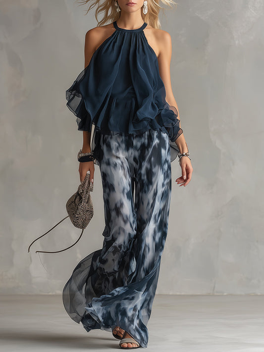 Mireia | Conjunto de invitada con top halter y pantalón ancho