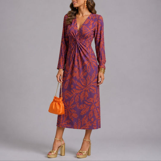 Covadonga | Vestido midi estampado de manga larga para invitada