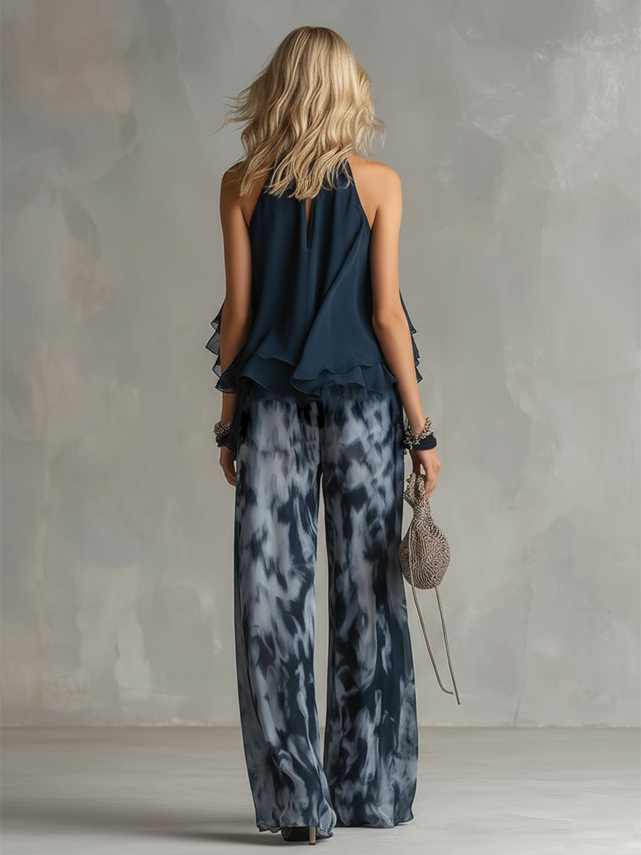 Mireia | Conjunto de invitada con top halter y pantalón ancho