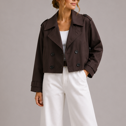 Esther | Gabardina corta con doble botonadura y solapas