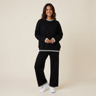 Conjunto de Punto Canalé con Detalle Contrastante para Mujer