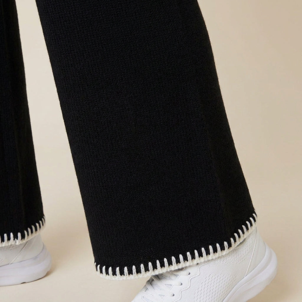 Conjunto de Punto Canalé con Detalle Contrastante para Mujer