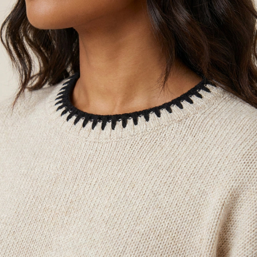 Conjunto de Punto Canalé con Detalle Contrastante para Mujer