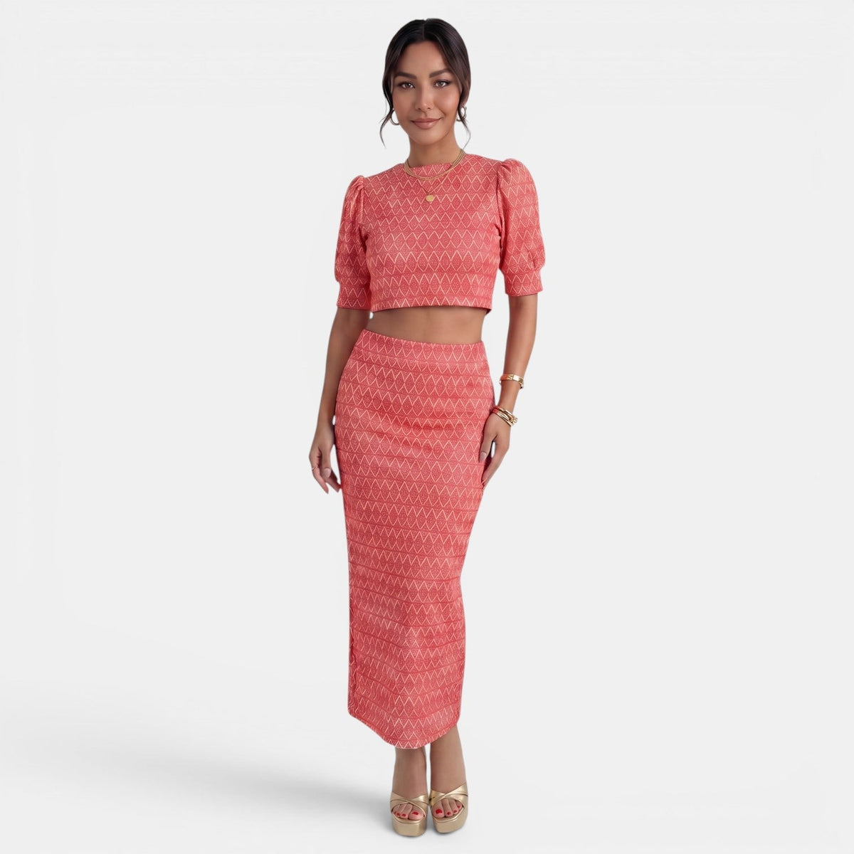 Conjunto Mujer 2 Piezas Top Corto y Falda con Abertura Eventos | Amanda