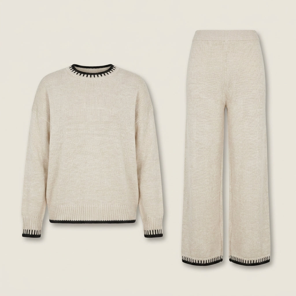 Conjunto de Punto Canalé con Detalle Contrastante para Mujer