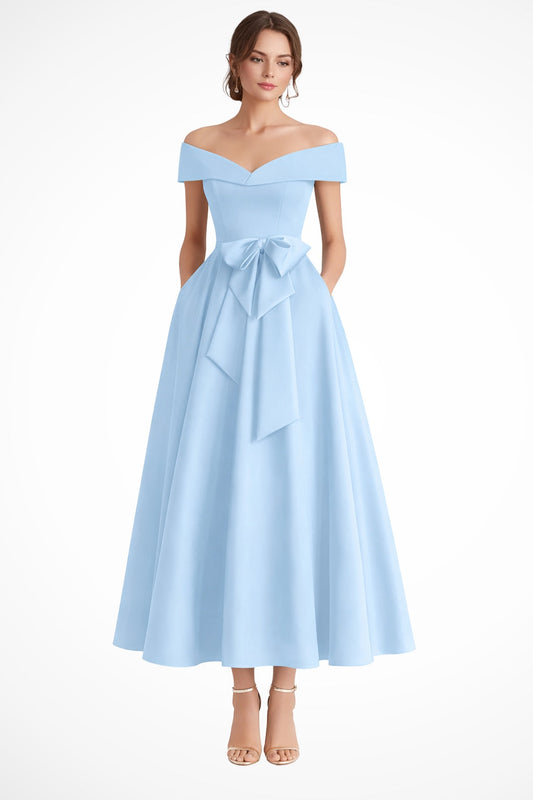 Esperanza | Vestido de dama de honor con hombros descubiertos y cinturón